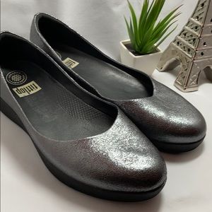 FITFLOP Superballerina Leather Silver Ballet Flat